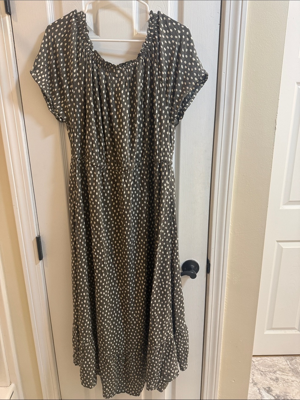 Style & Co. Olive & White High-Low Polka Dot Midi Dress NWT Size Large